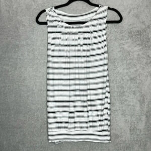 Ann Taylor Loft S Small Shirt Top Navy Blue Striped Sleeveless Round Neck‎